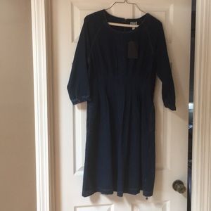 Long sleeve denim dress with fitted waist
